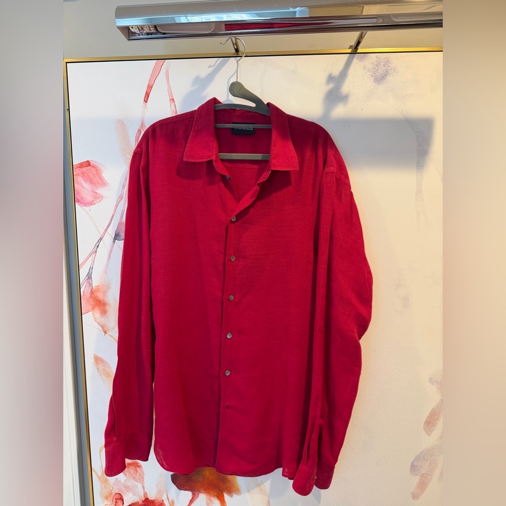 Emporio Armani Red Button-Up Shirt Linen